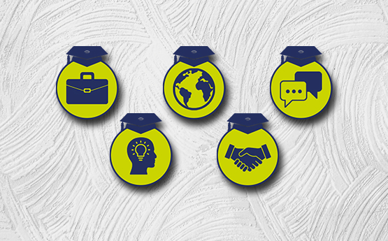 Five icons depicting the graduate attributes