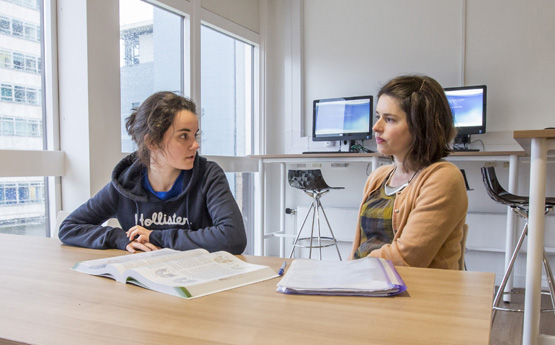 two students studying together