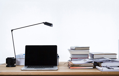 a desk of a research student