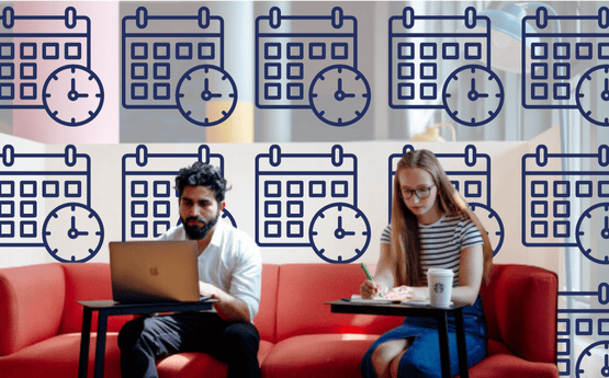 Navy calendars and clocks on a white background