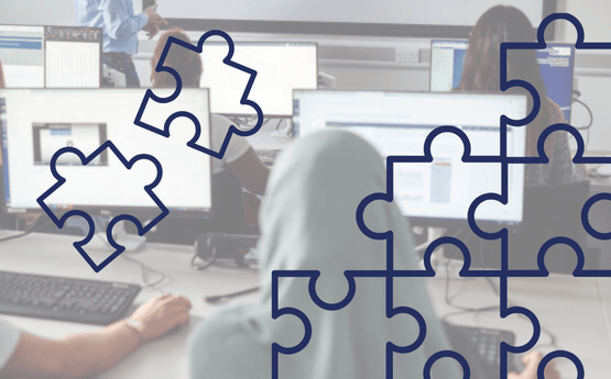 White puzzle pieces on a green background