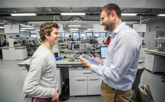 Professor talking to student