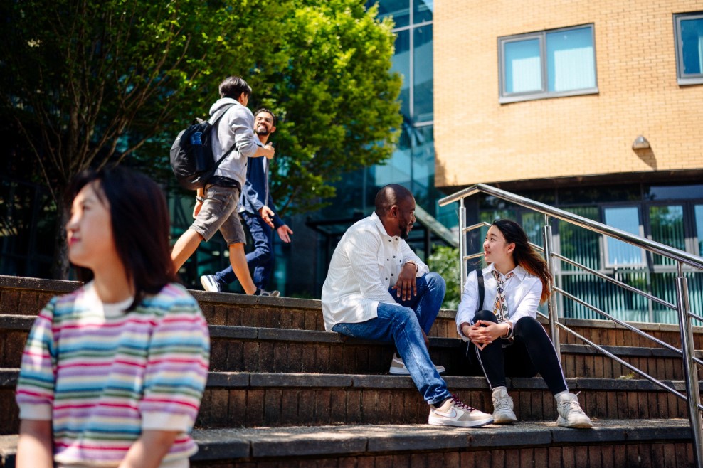 Students talking outside Digital Technium
