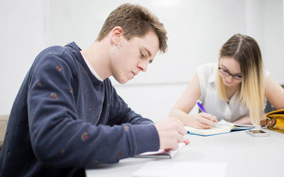 Students working at table