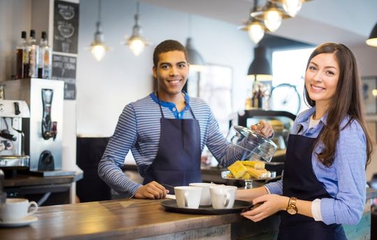 Students working in coffee shop