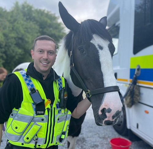 South Wales Police officer and police horse