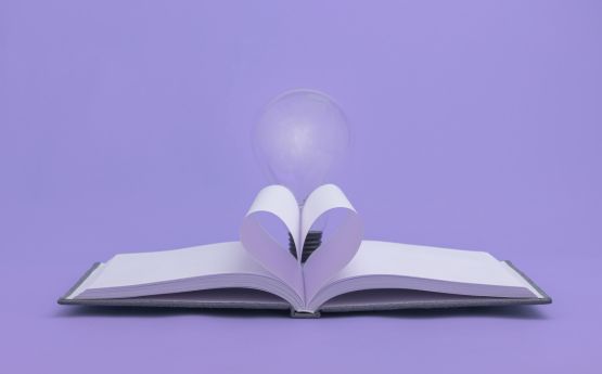 Open book with lightbulb on top