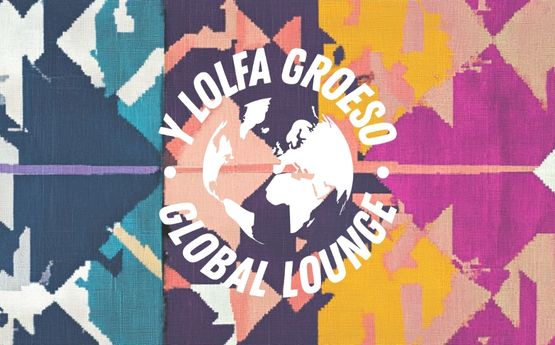 Tapestri gyda logo y lolfa groeso