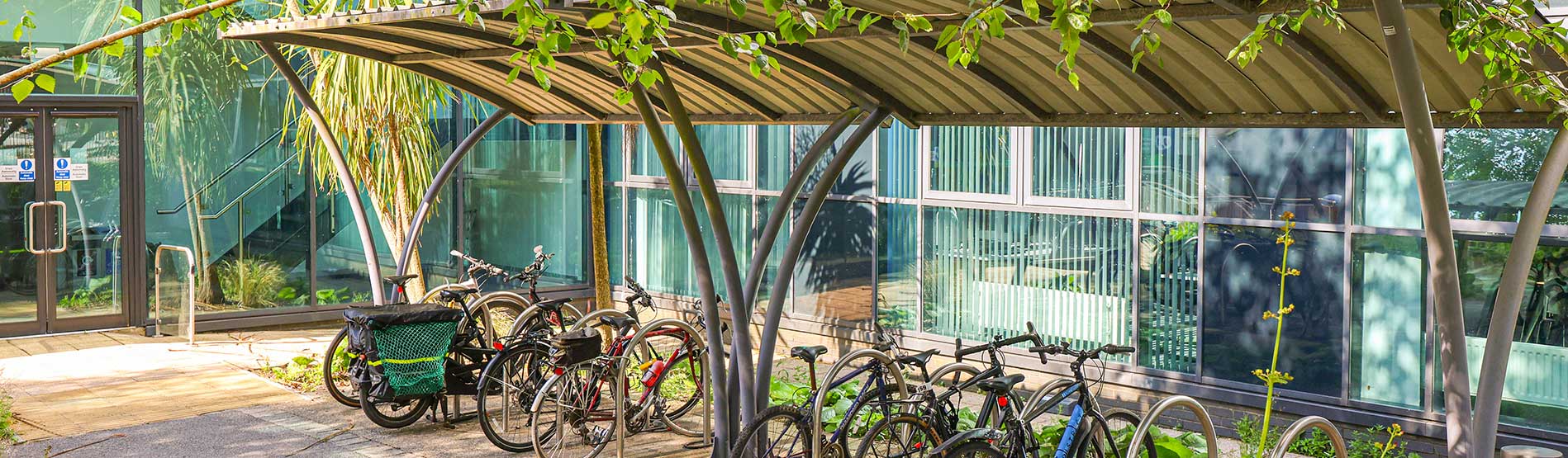 cycles parked outside the digital technium building on Singleton Park Campus, Swansea University