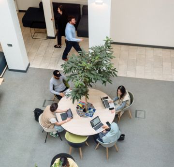 Students in the college atrium