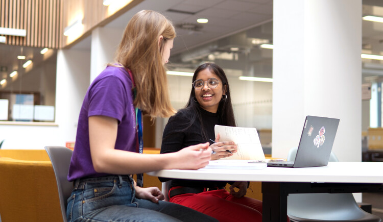 Students chatting in Library