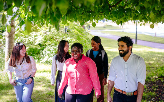 Students walking in the park