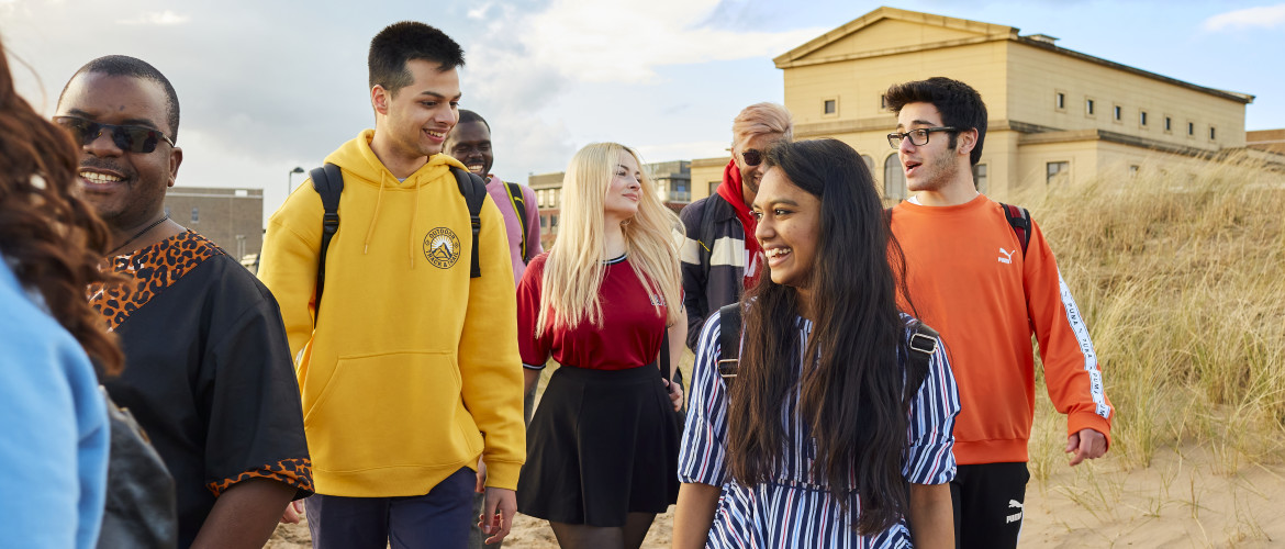 students on the beach