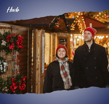 people walking in a christmas market