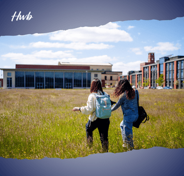Students in the grass at bay campus