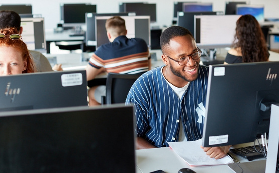 Student working at a computer